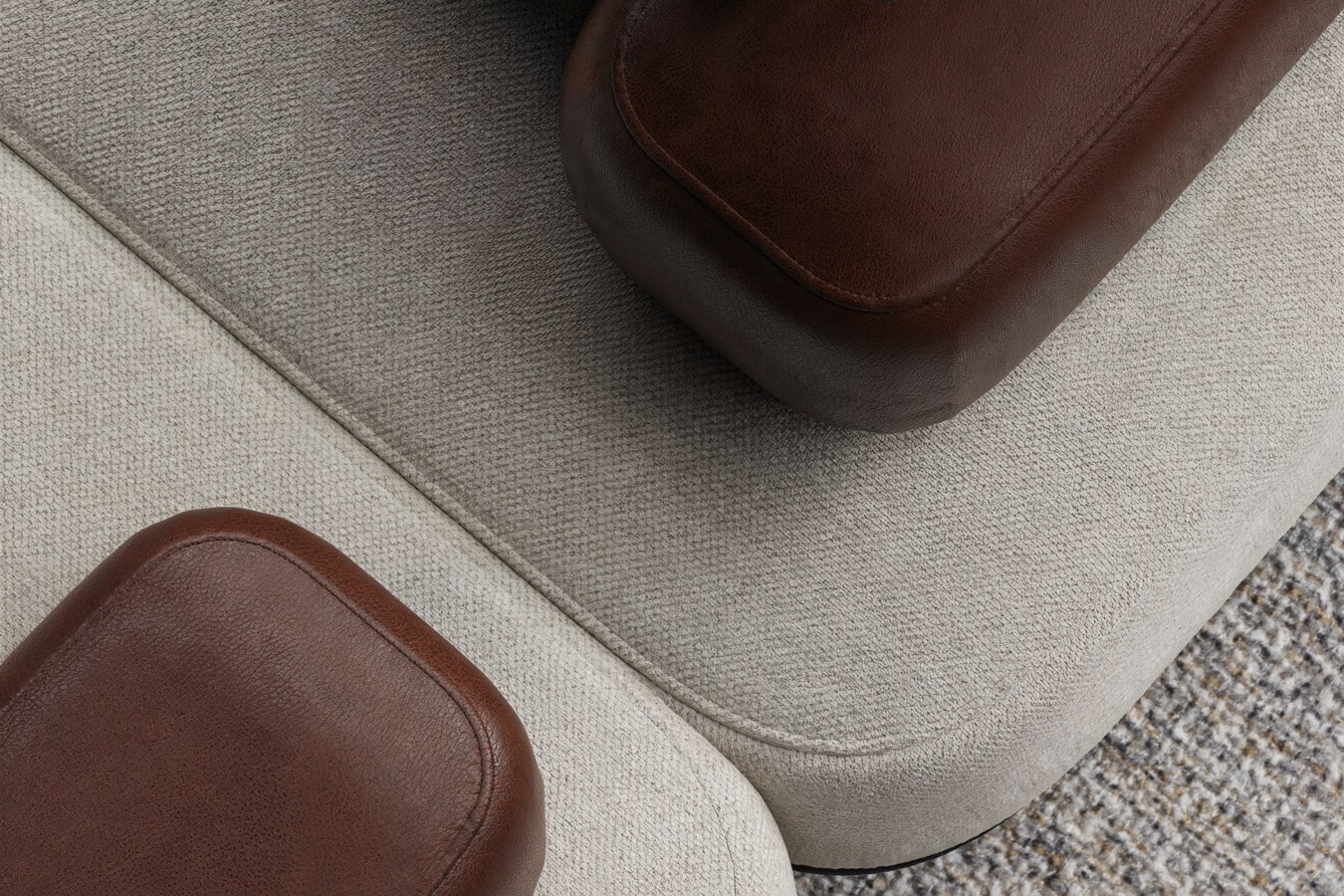 Sora ソファ — leather armrest and Kvadrat fabric detail