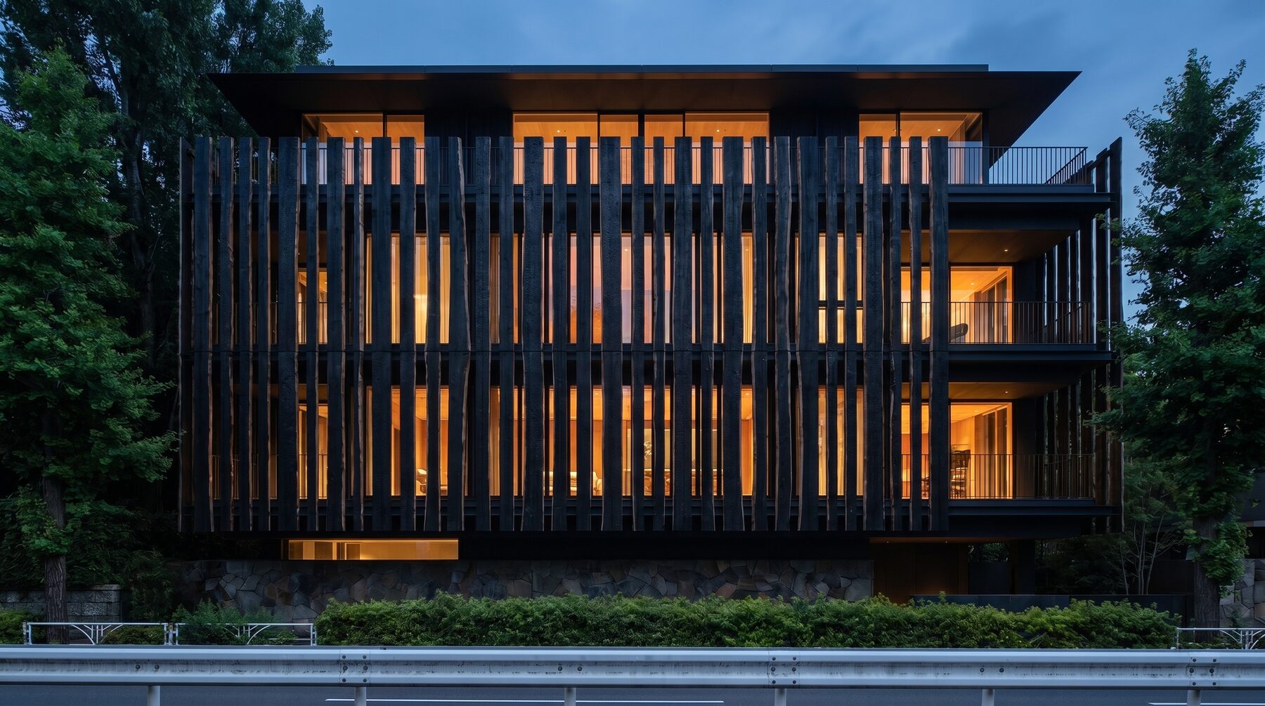 Yakisugi Mansion elevation at dusk