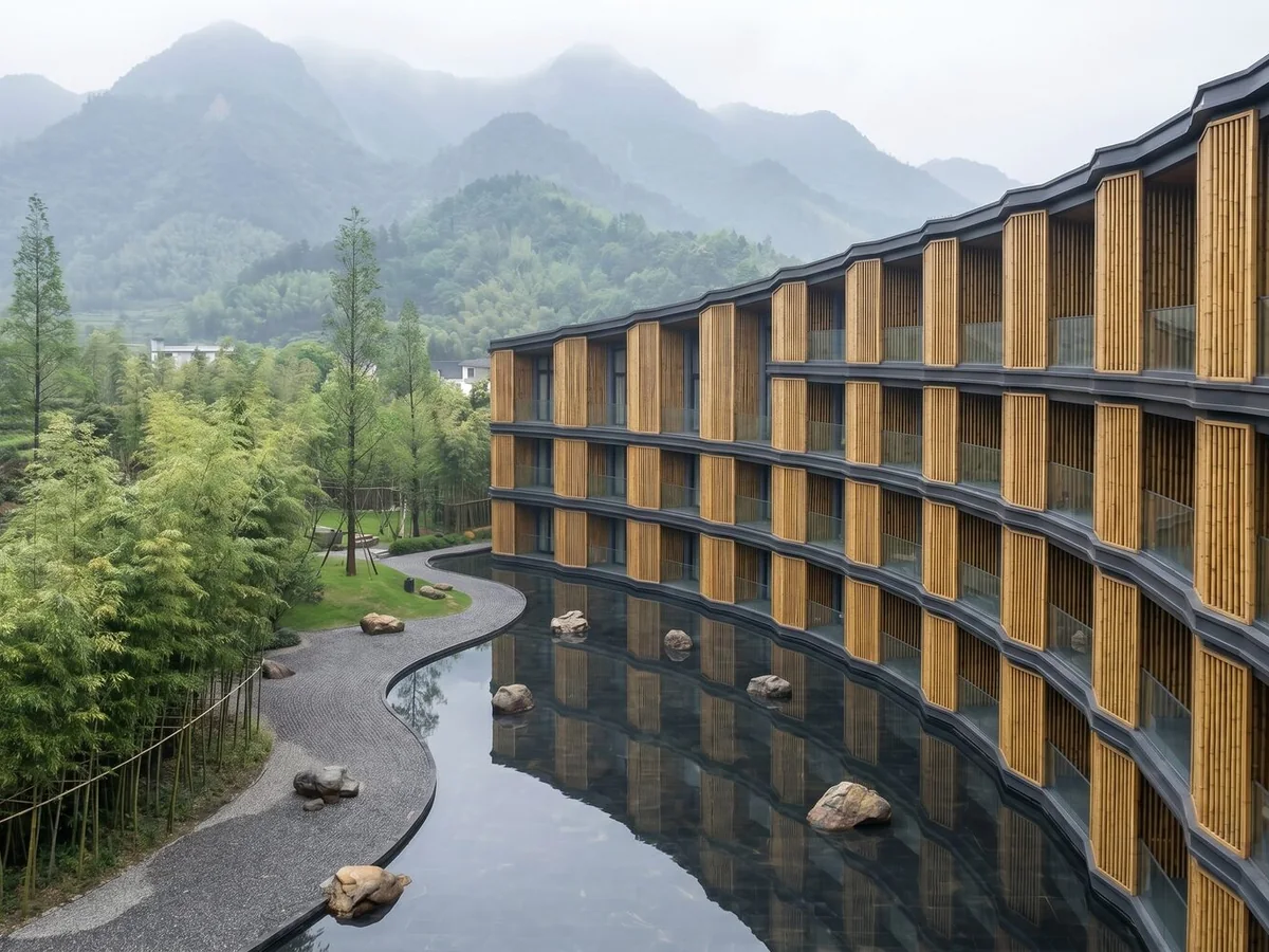 A resort around water, seen from above