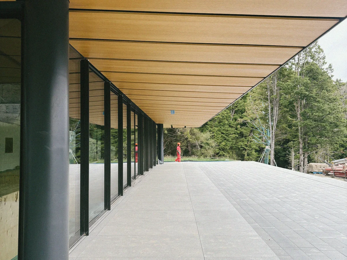 A timber corridor under construction