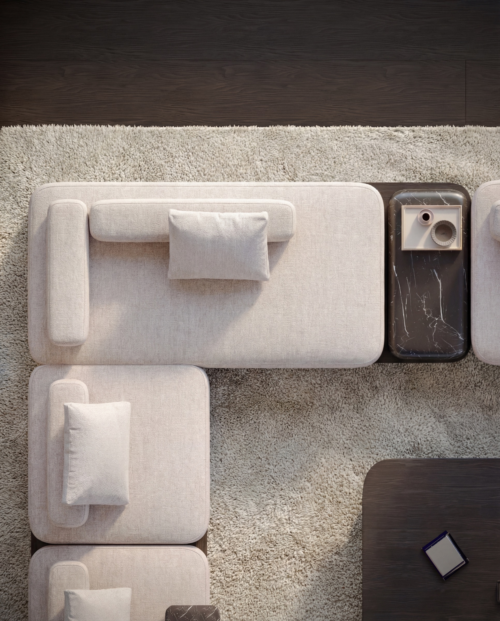 Sora Sofa — top view showing modular cushion arrangement