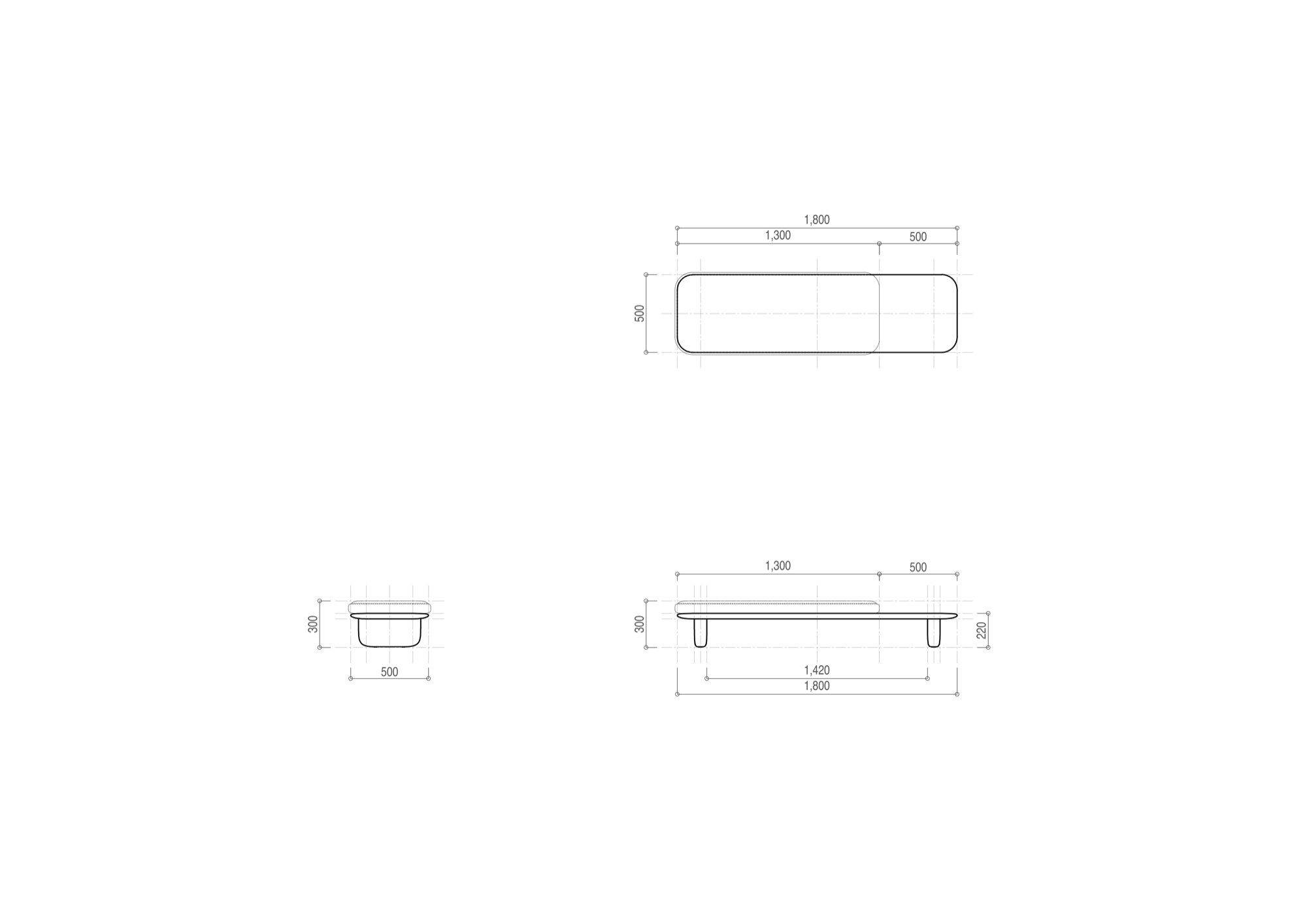 Kawa ベンチ technical dimensions