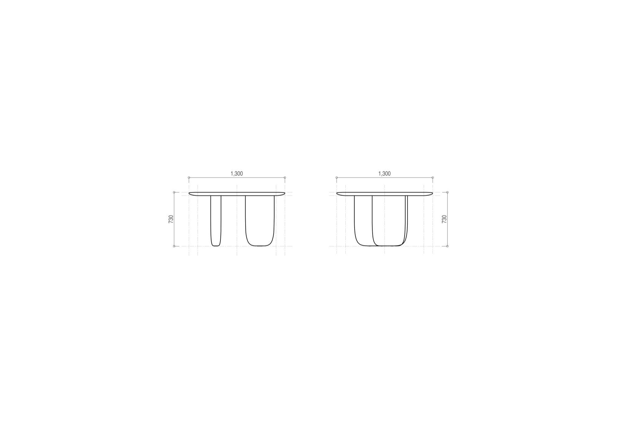 Maru ラウンドダイニングテーブル 1300 technical dimensions