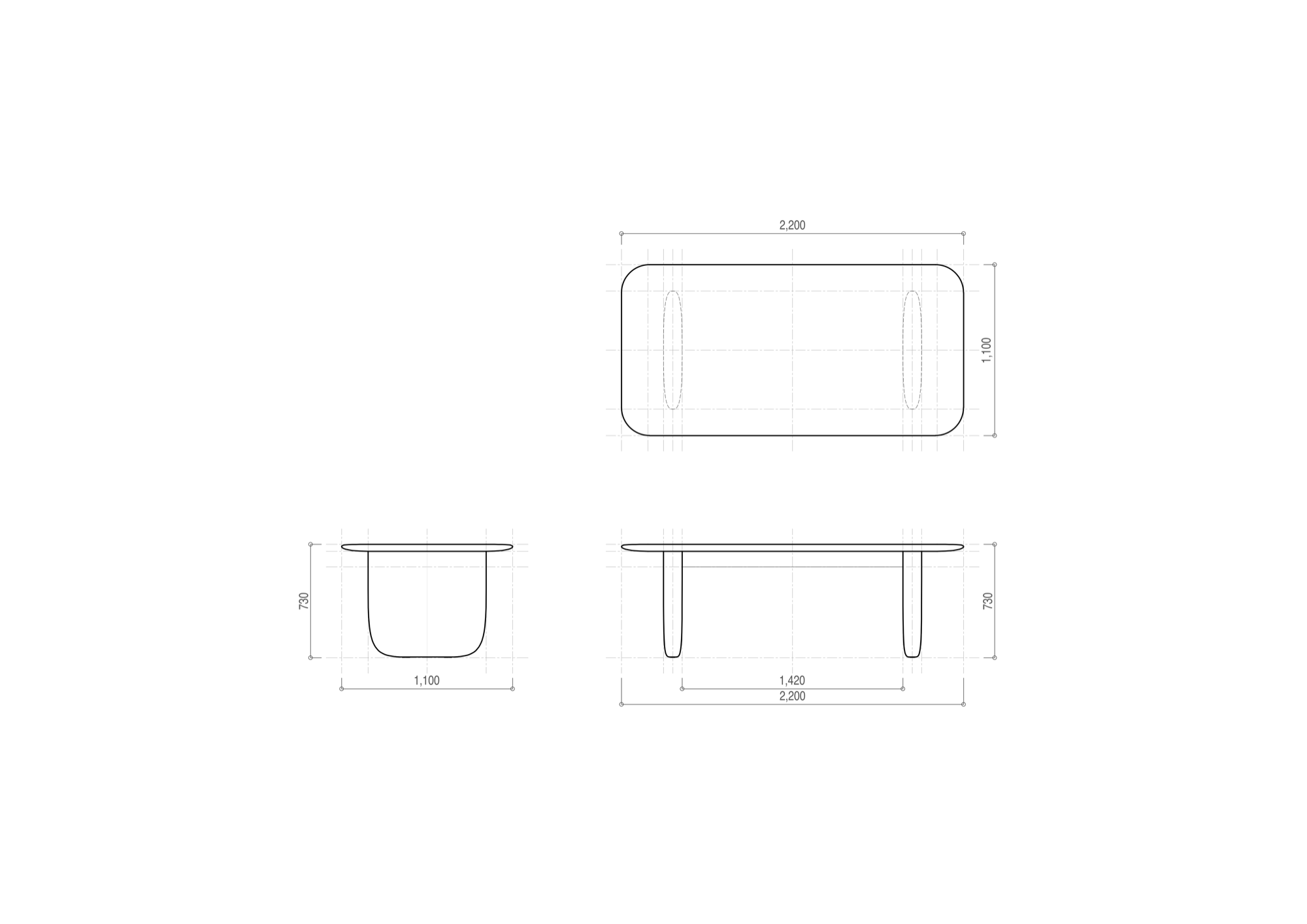 Sen 2200 Dining Table technical dimensions