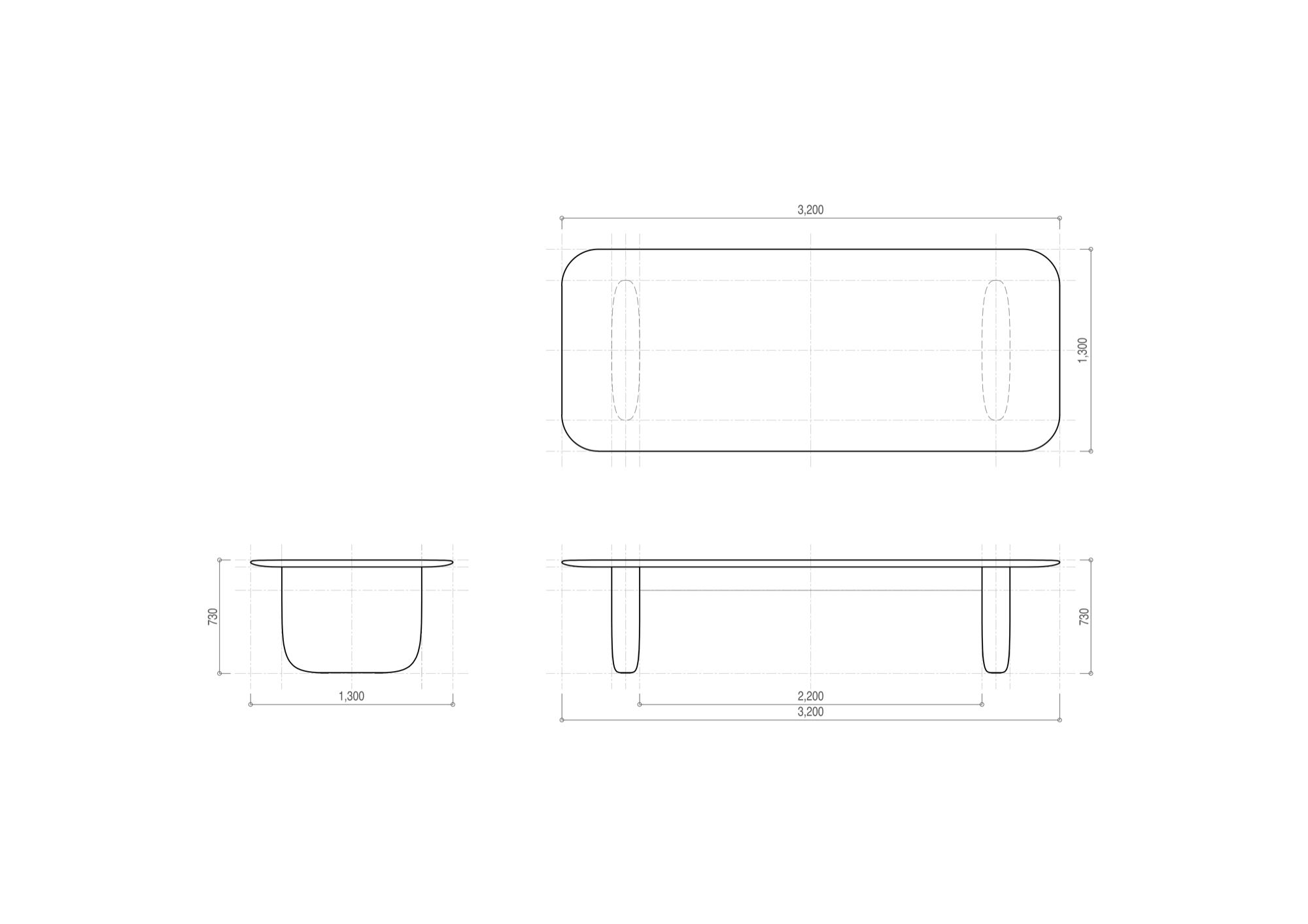 Sen 3200 Dining Table technical dimensions