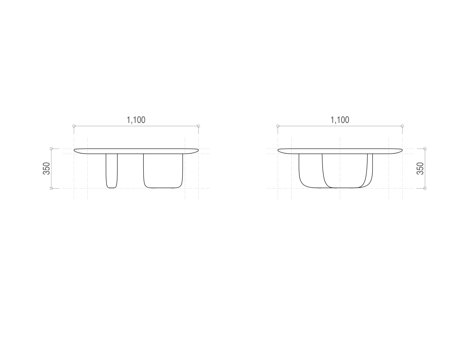 Tsuki コーヒーテーブル 1100 technical dimensions
