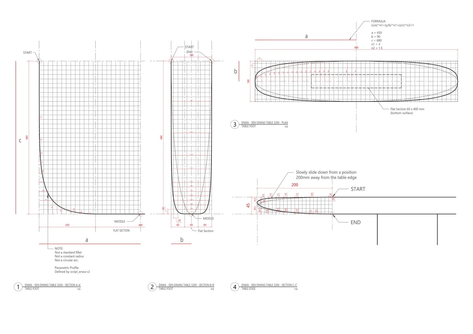 ENWA Sen dining table — parametric superellipse profile, the geometry behind the render