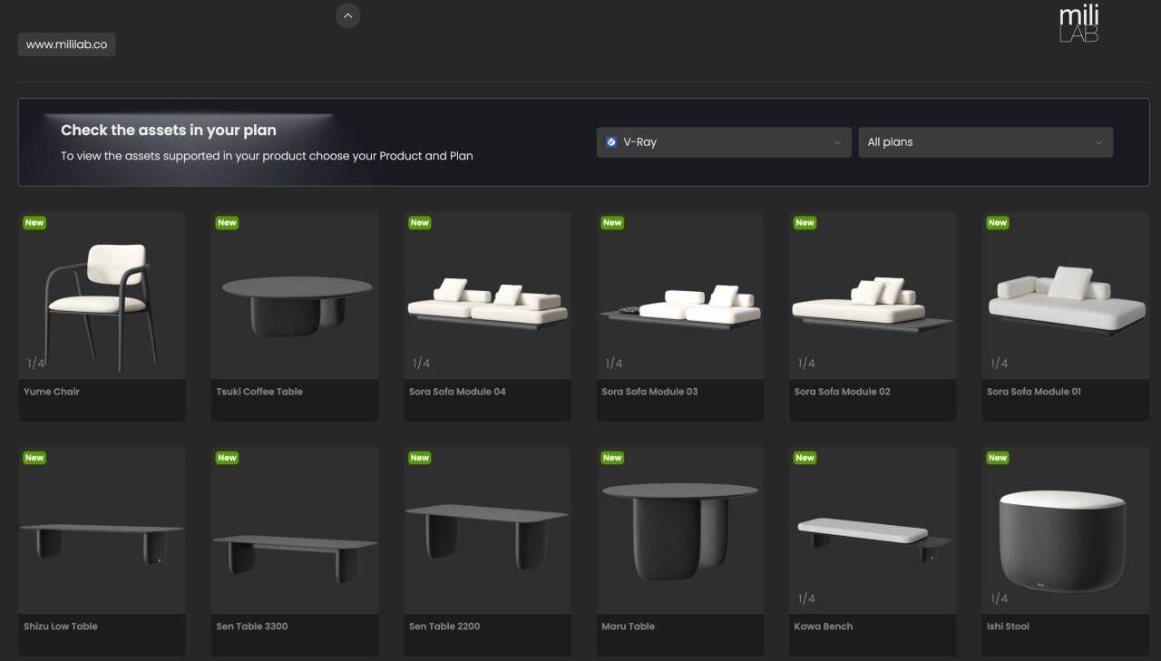 The ENWA collection shown live in the Chaos Cosmos asset browser