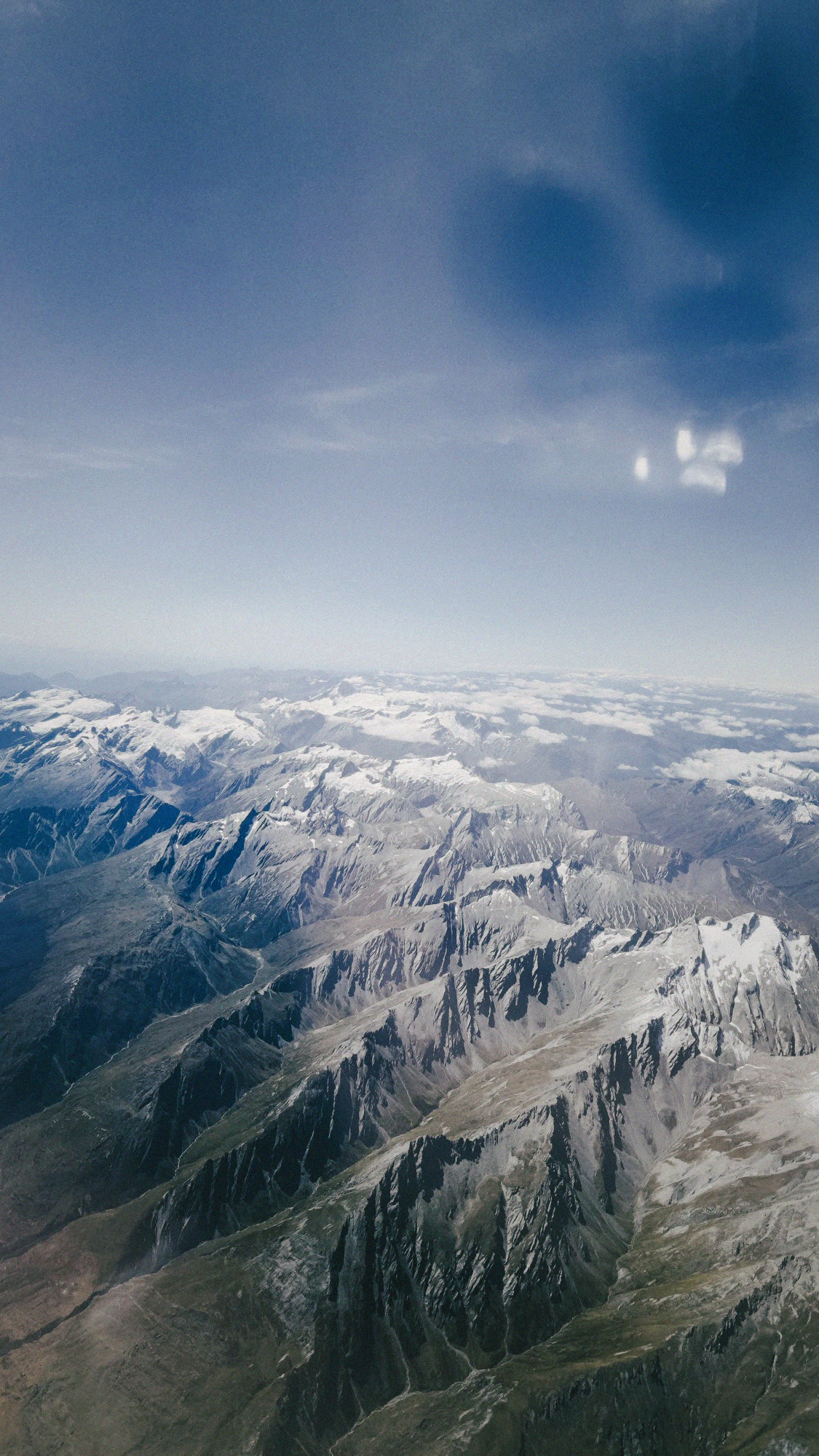 Snow-capped mountains from above