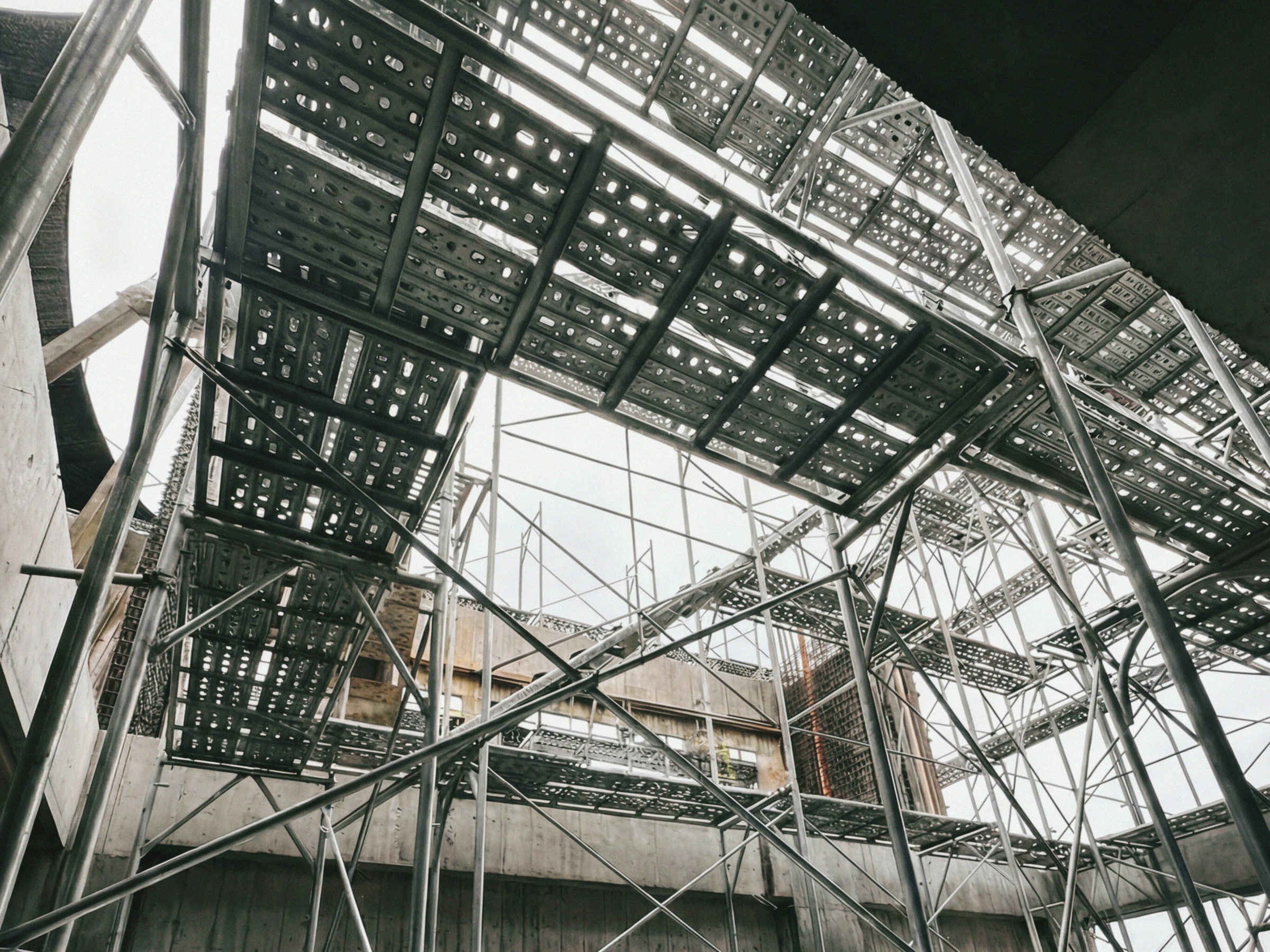 Steel structure detail looking up