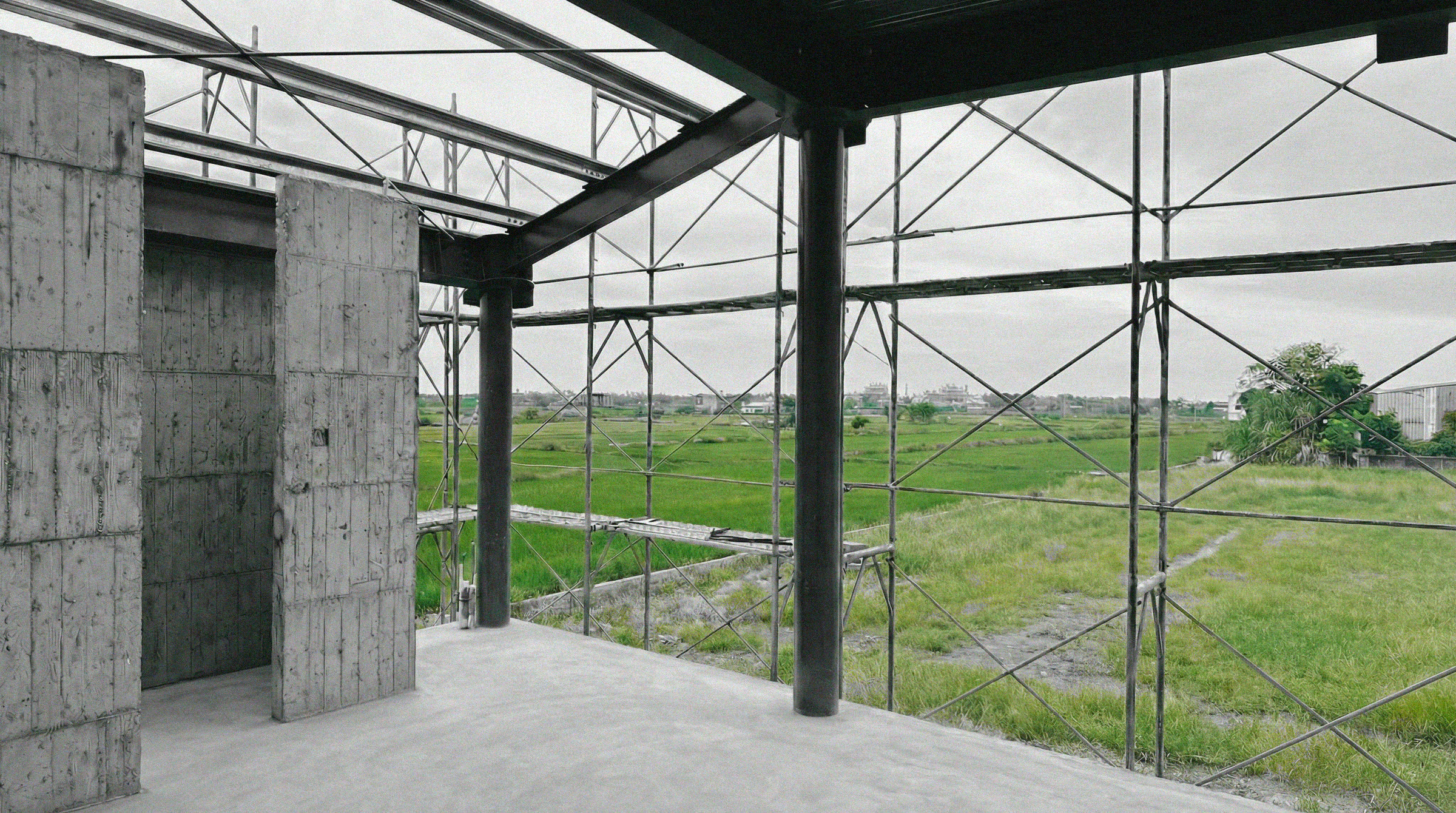 Light Veil — view through structure to Yilan rice fields