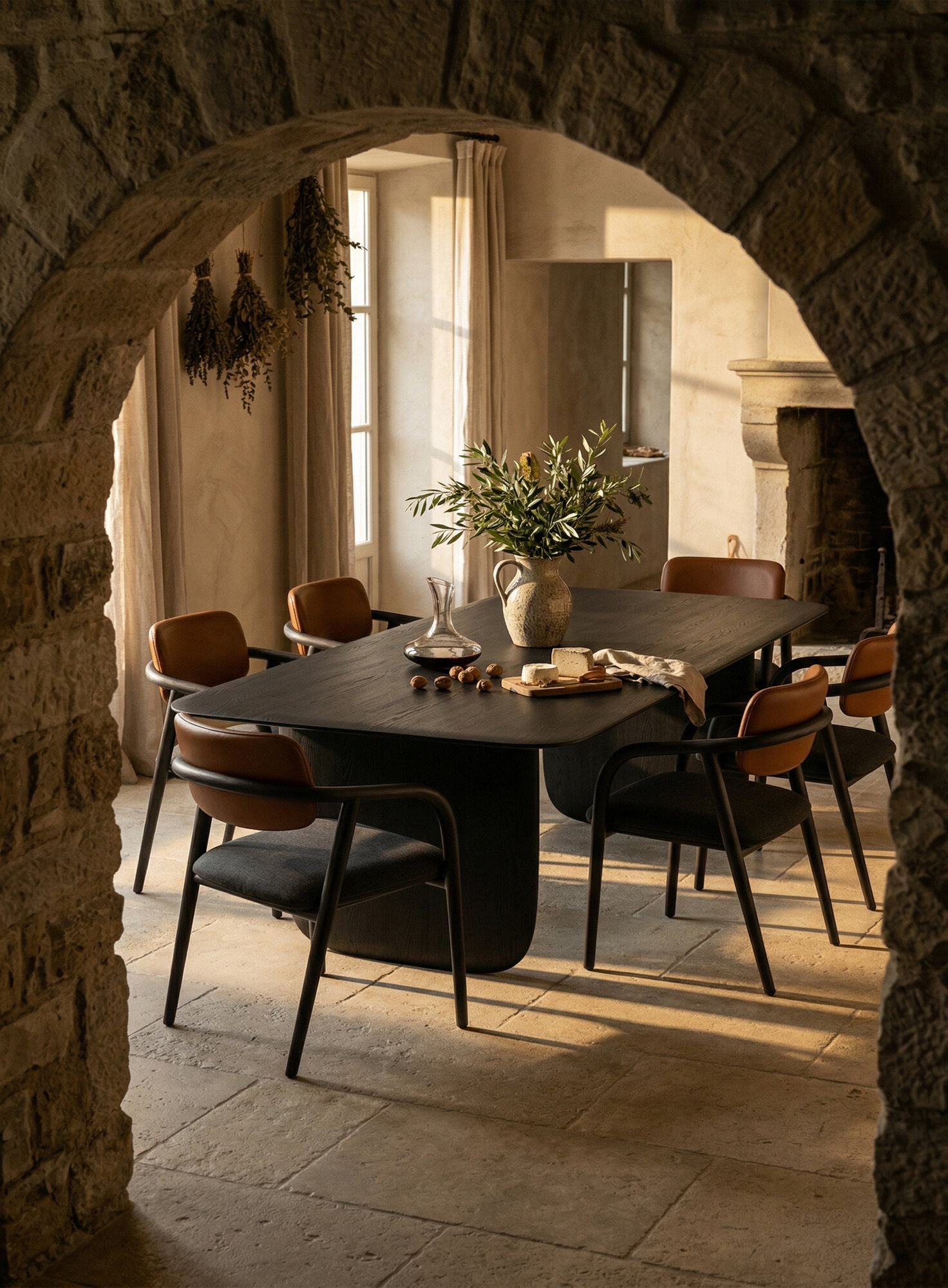 Sen Dining Table 3200 in charcoal oak — Provençal stone interior