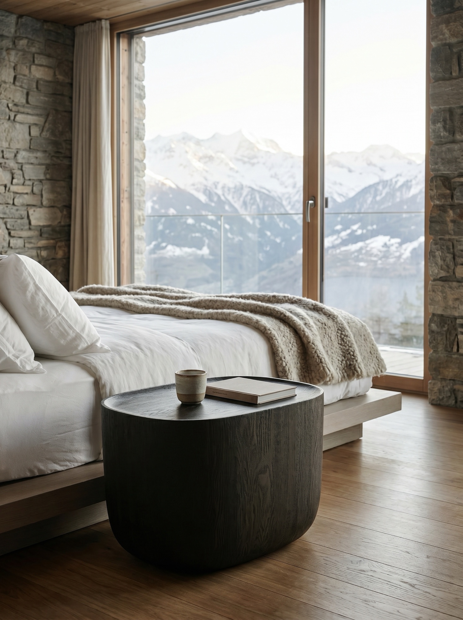 Ishi as a bedside table in an alpine bedroom