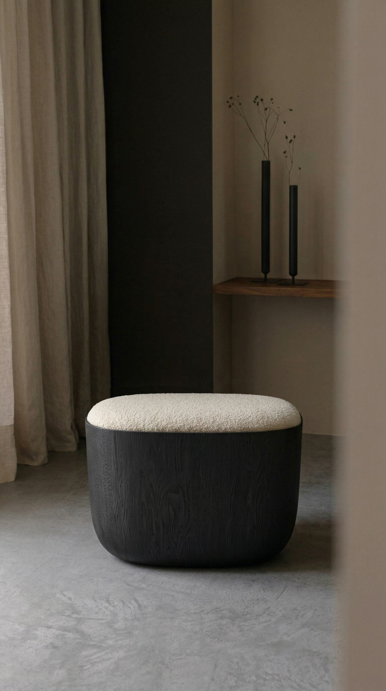 Ishi Stool cushioned in a sunlit interior