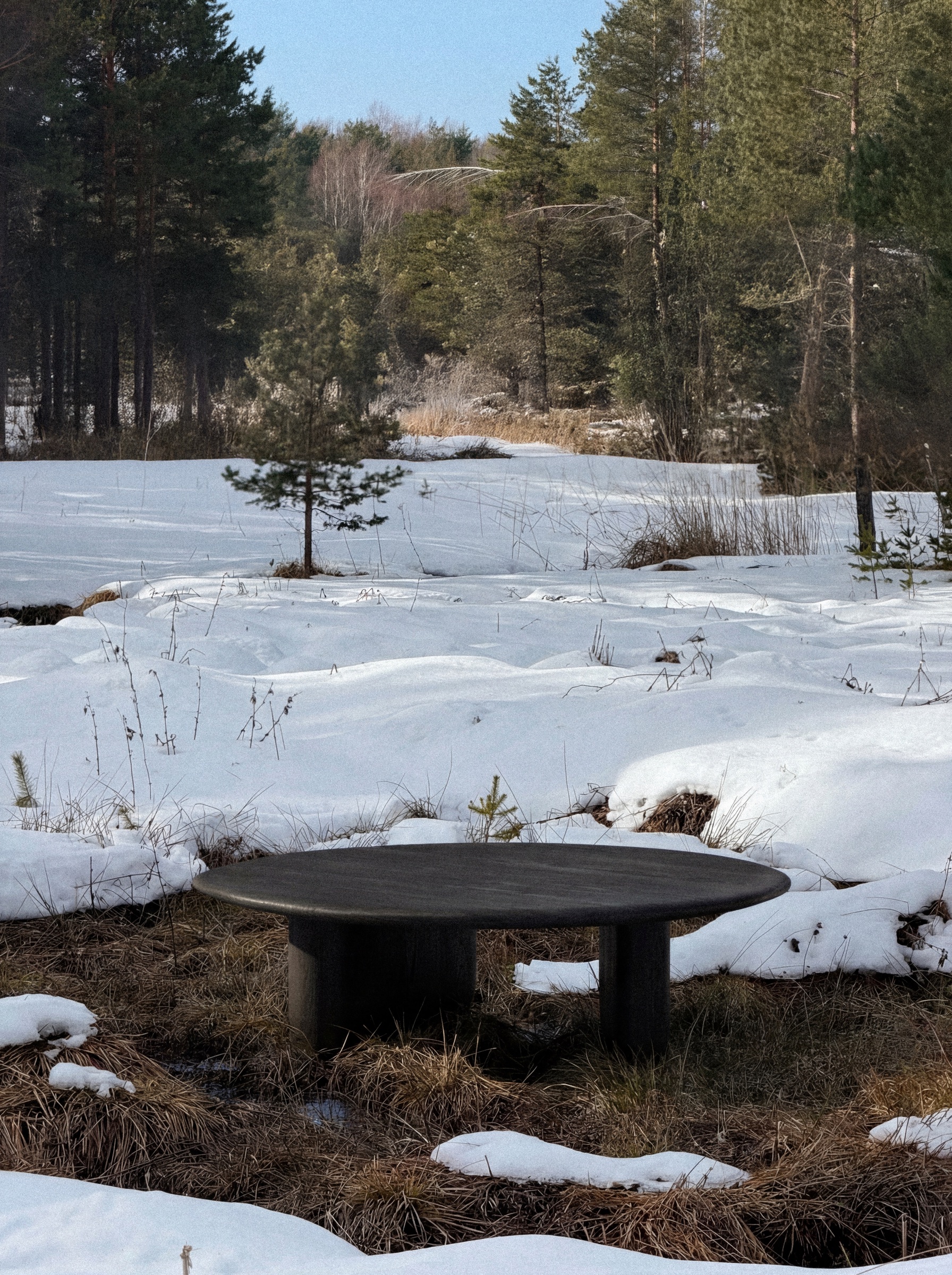 Tsuki Coffee Table in winter landscape