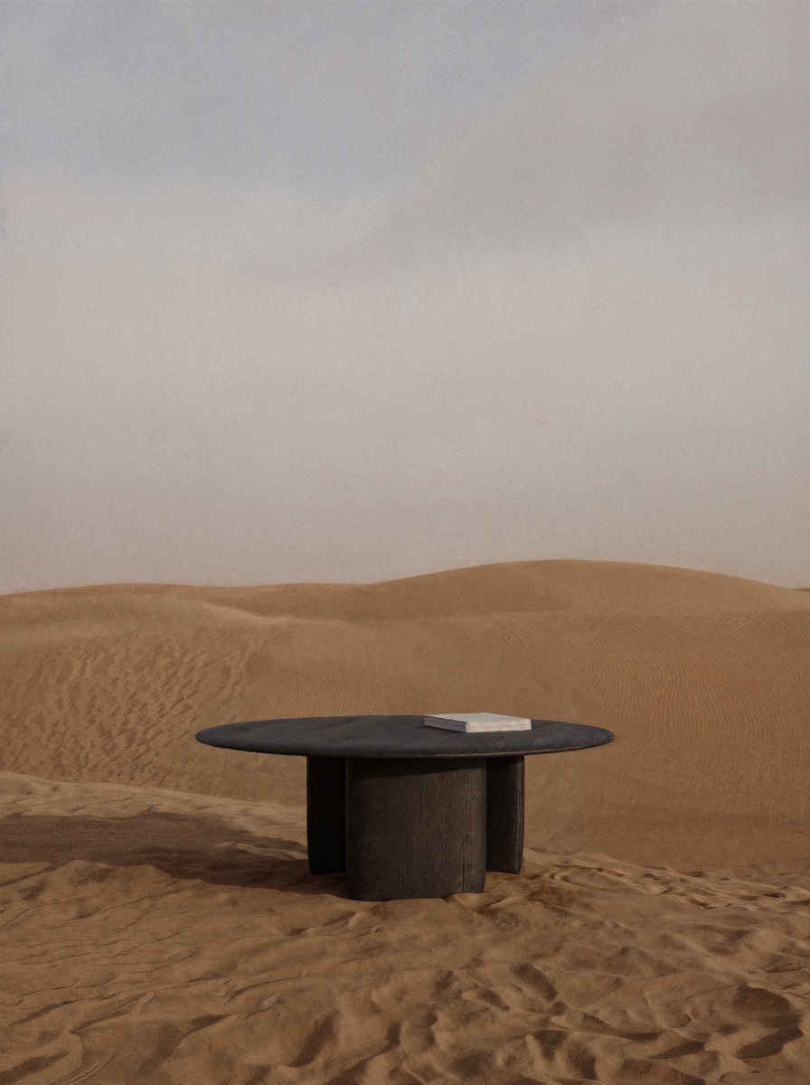 Maru ダイニングテーブル — sculptural form in landscape