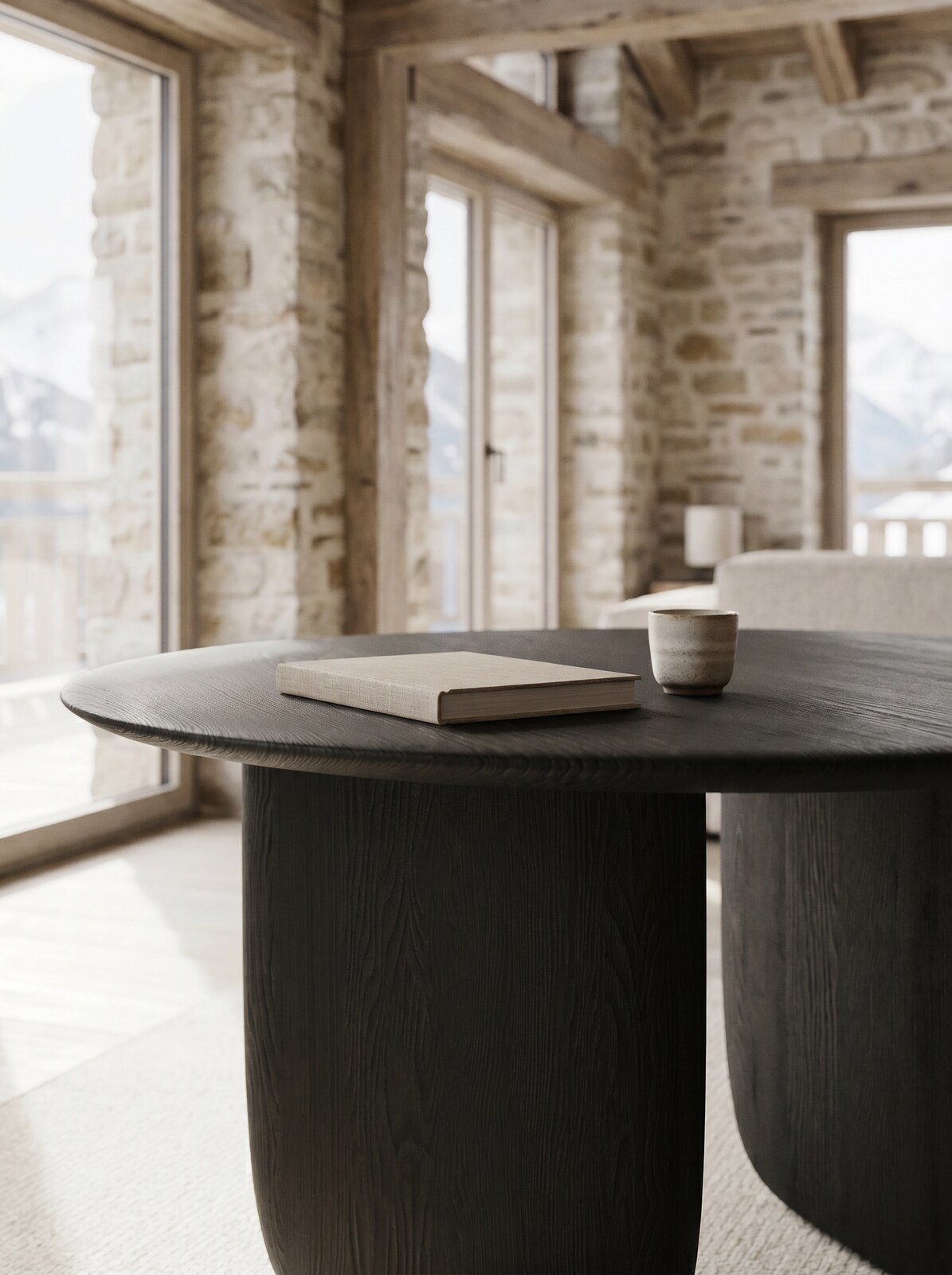 Maru Dining Table — tabletop in raking light