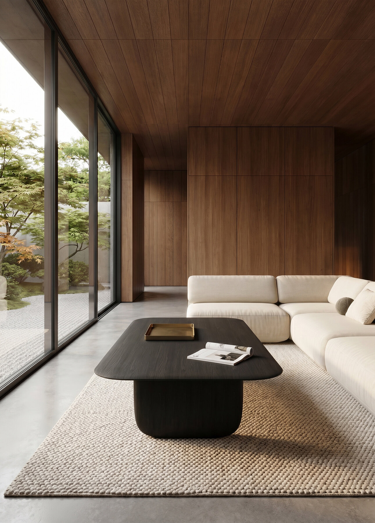 Shizu Low Table in charcoal oak — Japanese garden living room