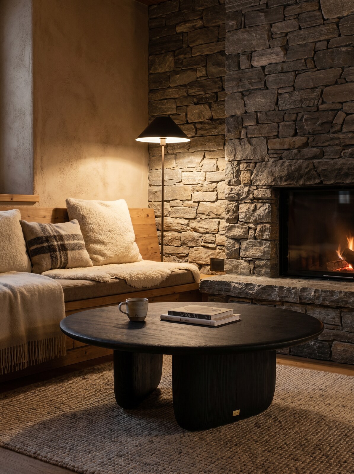 Tsuki Coffee Table in a fireplace tea corner