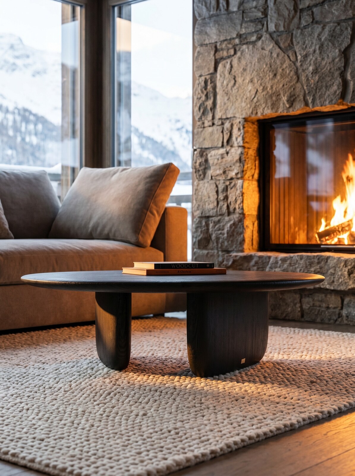 Tsuki Coffee Table — panel-built oak, leg and shadow