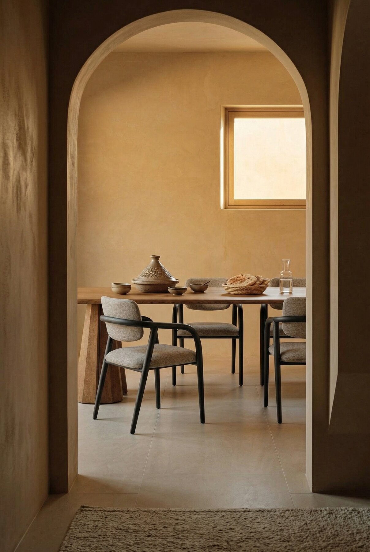 Yume Chair — Japanese moss-garden room with rain-streaked window