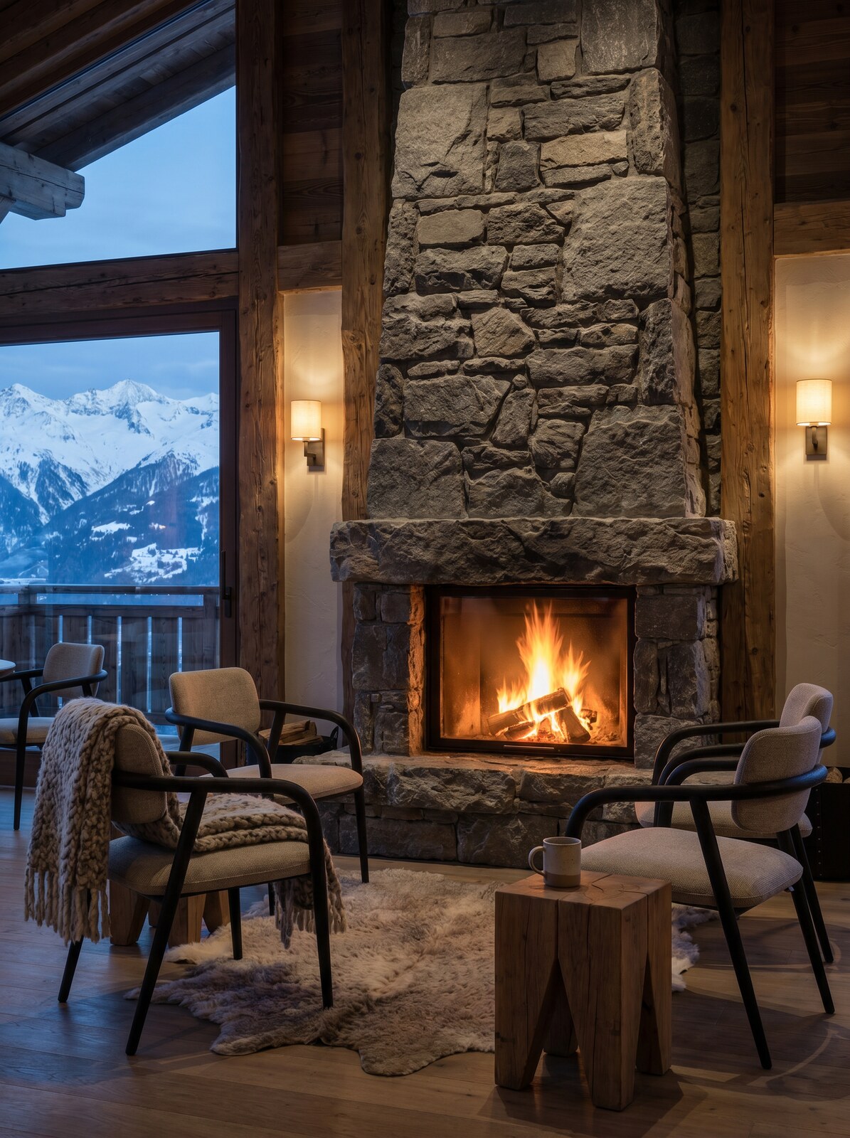 Yume Chair beside a fireplace
