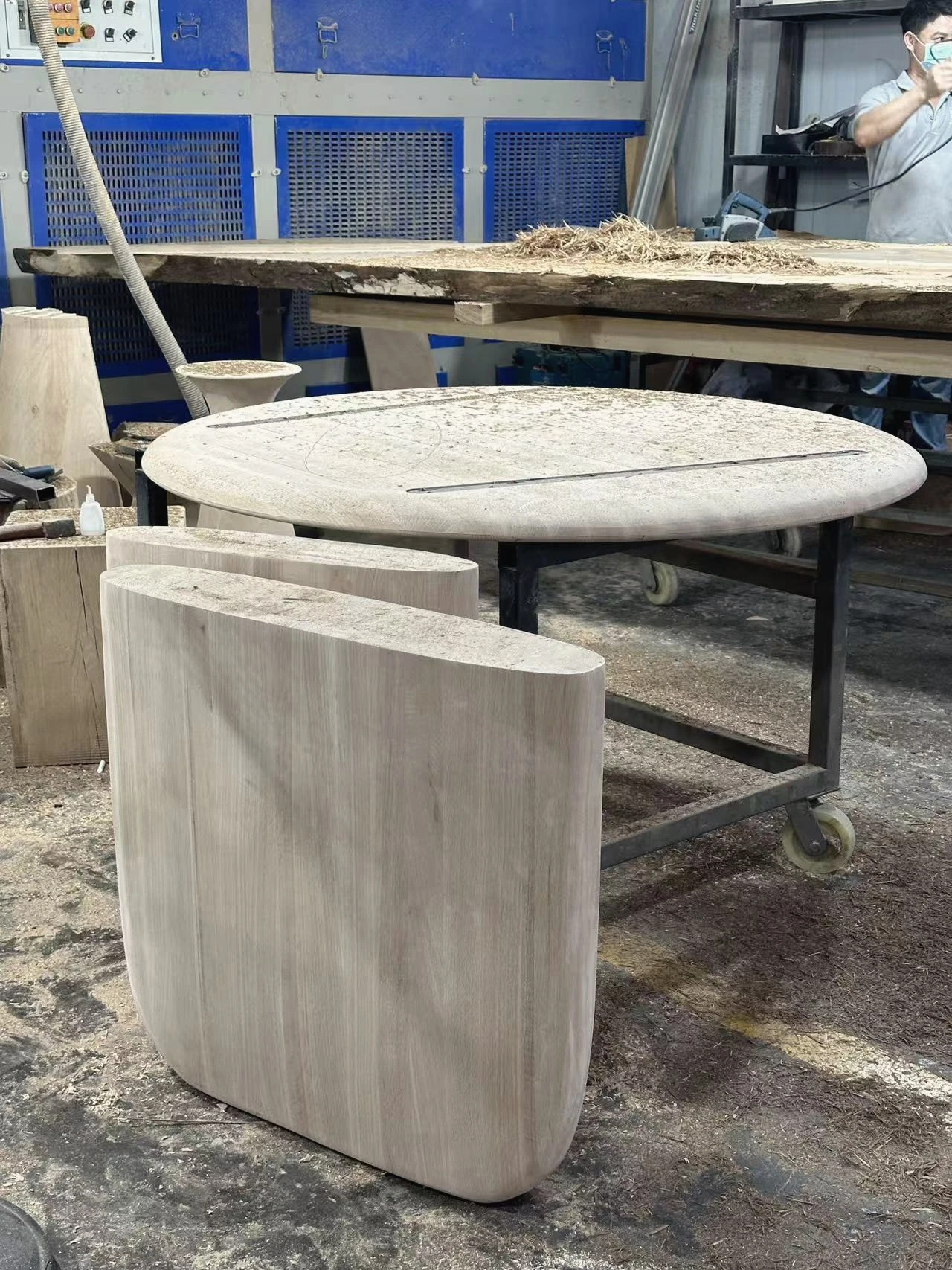 Unfinished timber components in the workshop